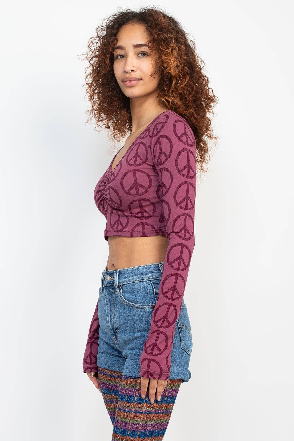 Lily – Peace Sign Long Sleeve Crop Top