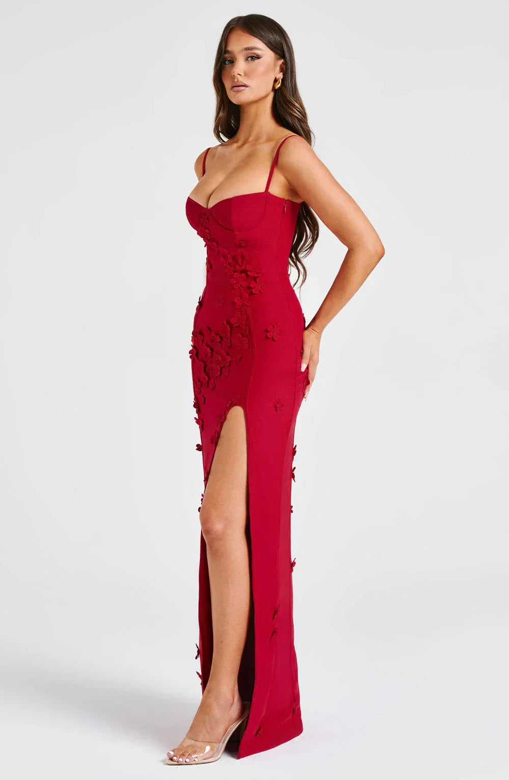 Concetta – Floral Appliqué Slit Gown