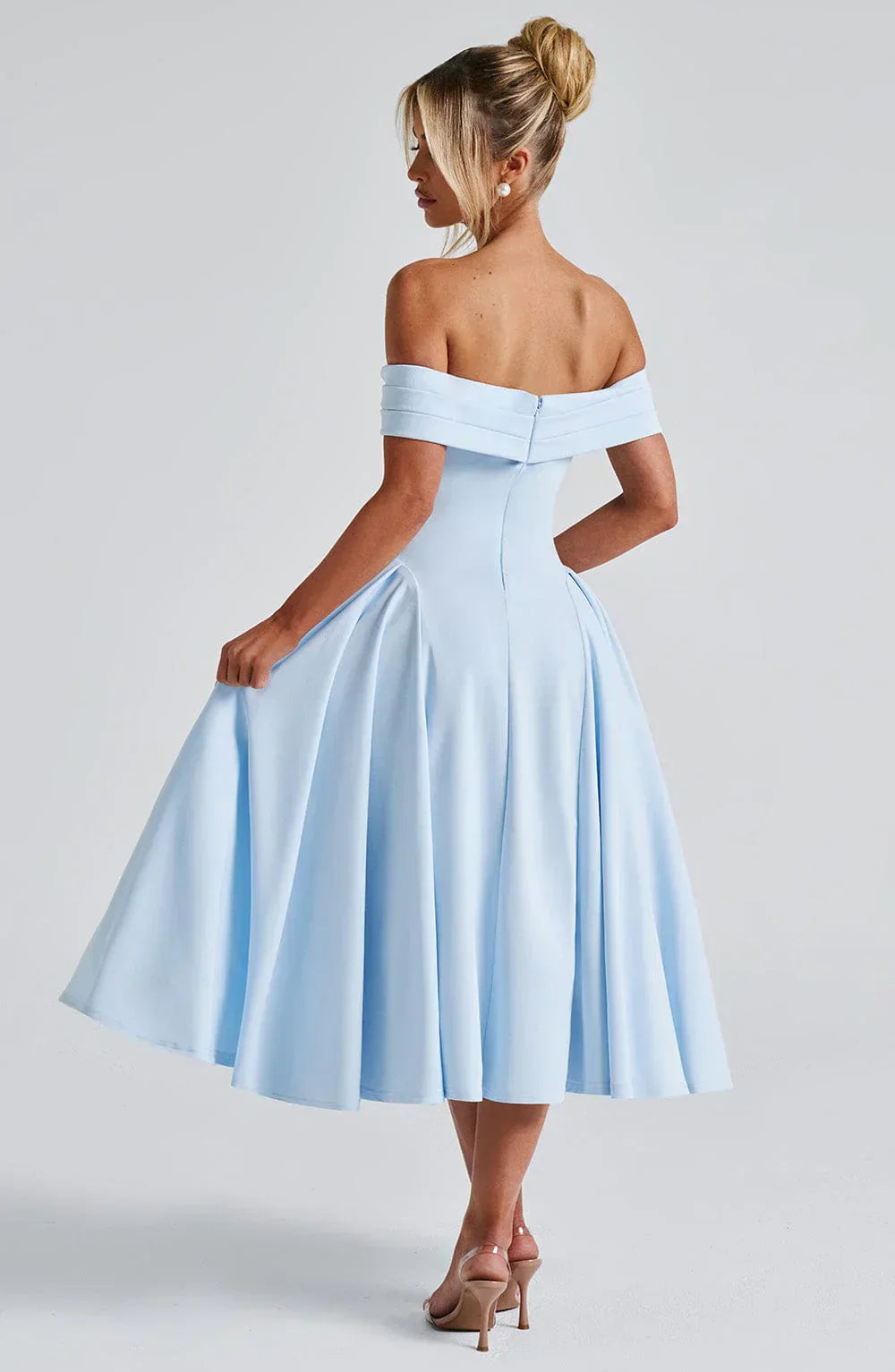 Rosetta – Off-Shoulder Pleated Midi Gown