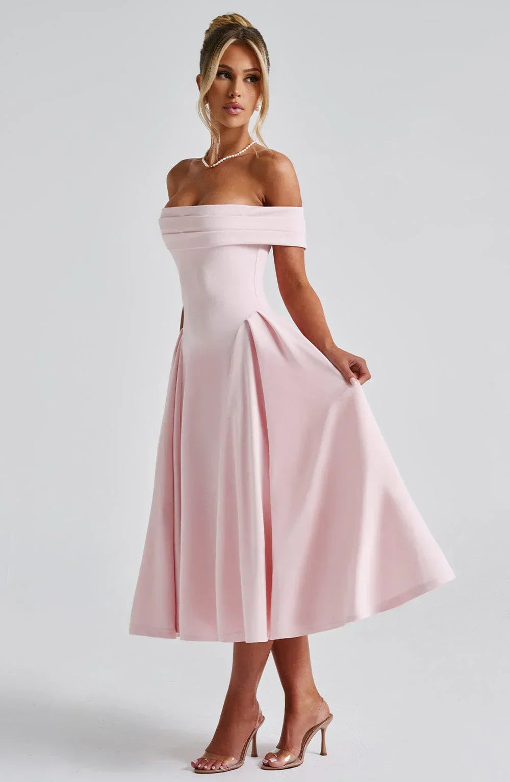 Teodora – Off-Shoulder Pleated Midi Gown