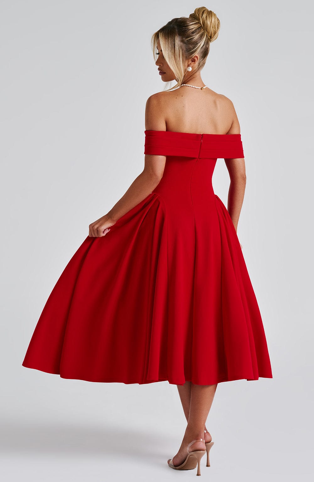 Rosetta – Off-Shoulder Pleated Midi Gown