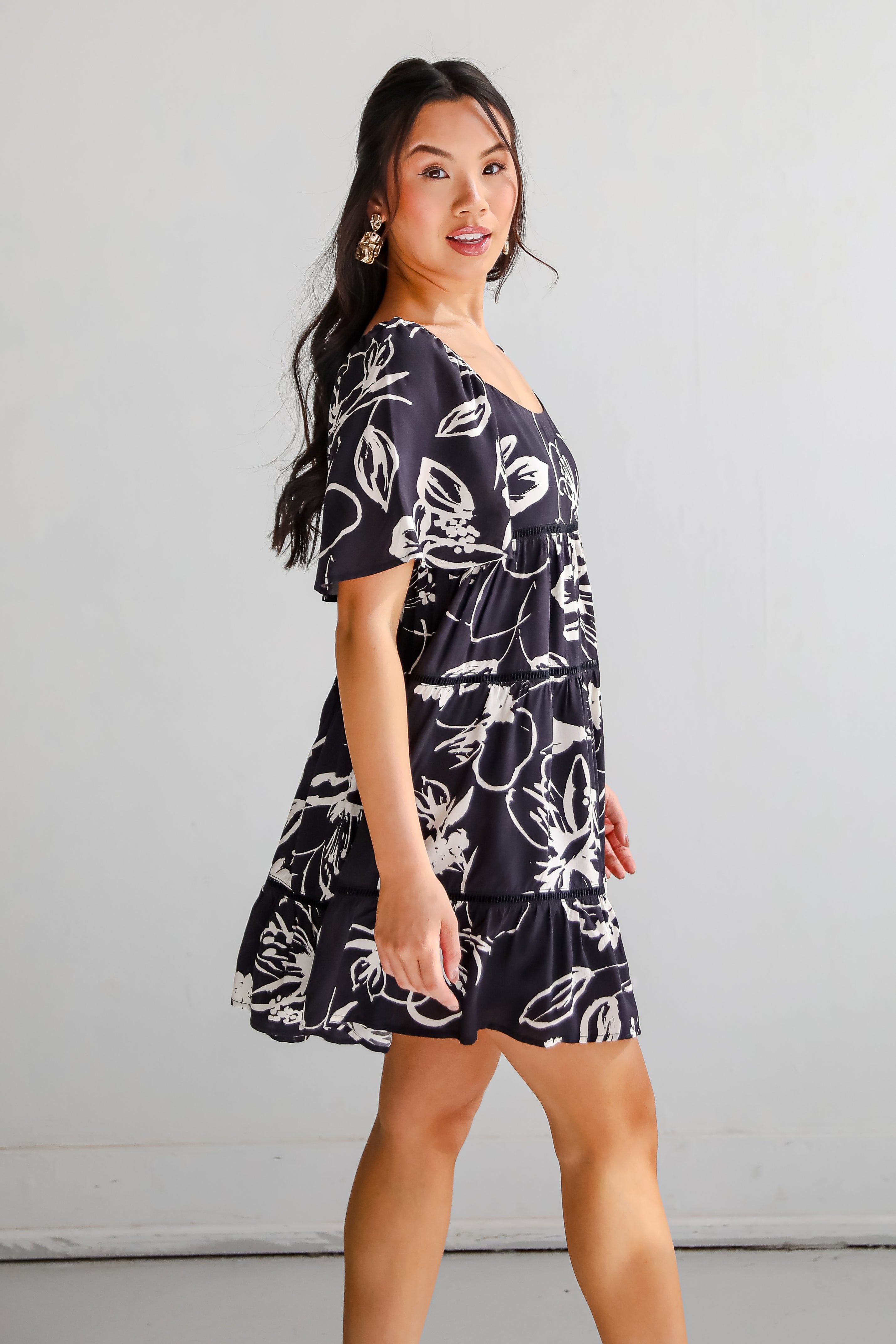 Isle - Black Floral Tiered Mini Dress