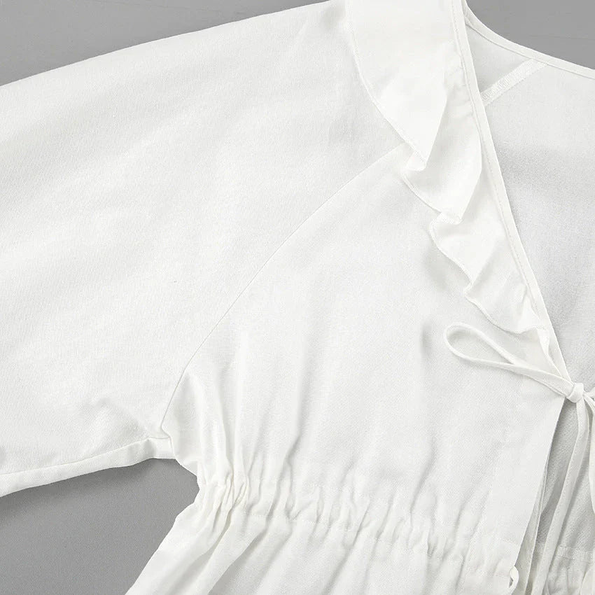 Alexandra - Ruffled Tie-Front Top & Shorts Set