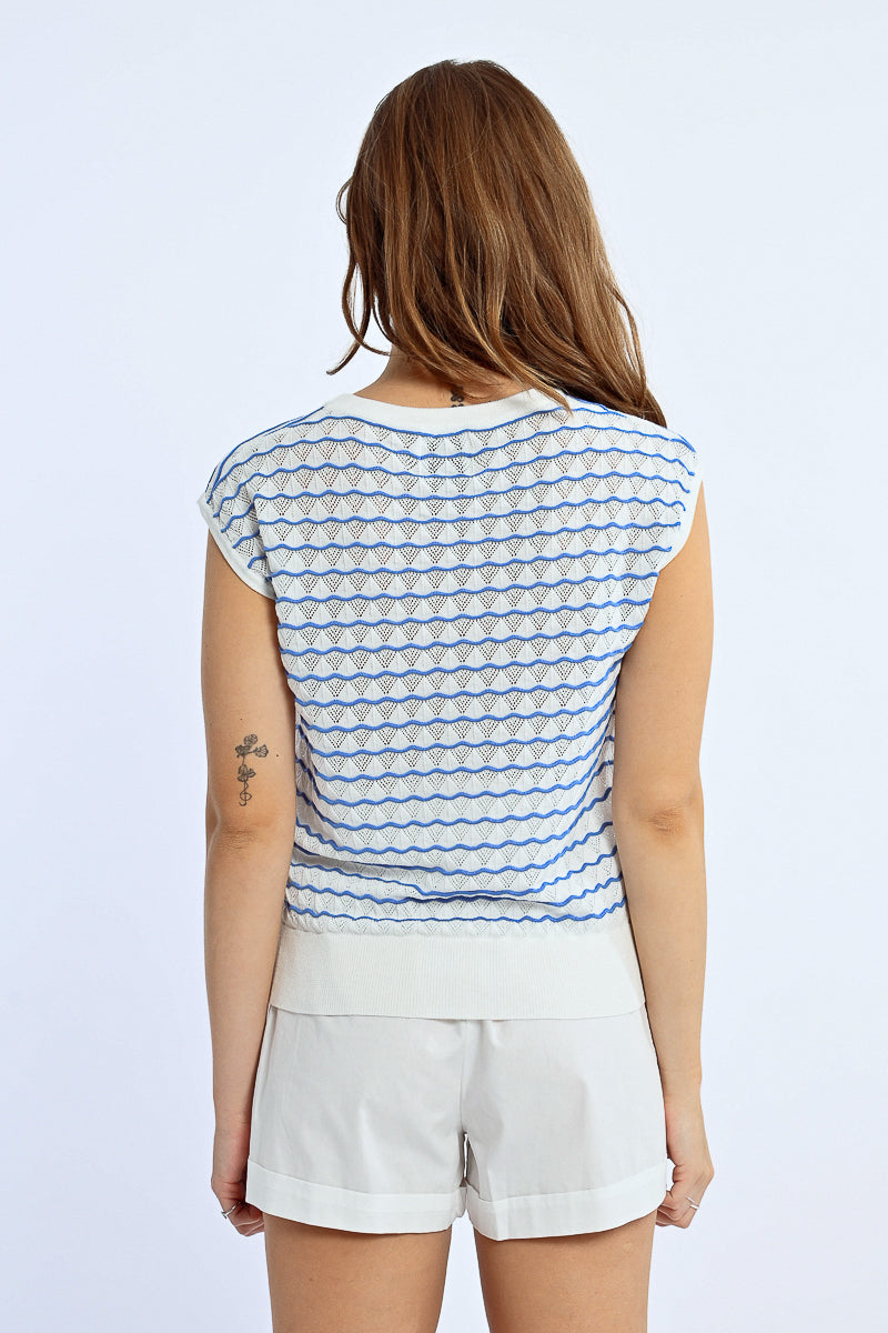 Daisy  – White and Blue Sleeveless Sweater