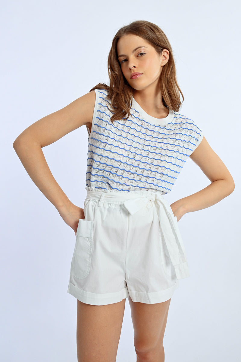 Daisy  – White and Blue Sleeveless Sweater