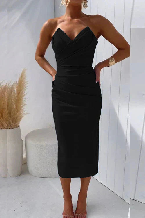 Norella – Draped Sweetheart Midi Dress