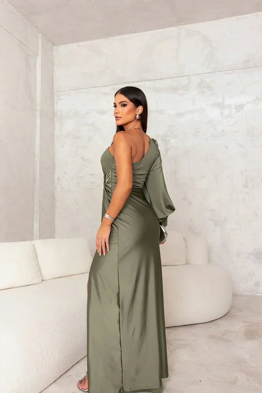 Silvana – Drape-Sleeve Satin Gown