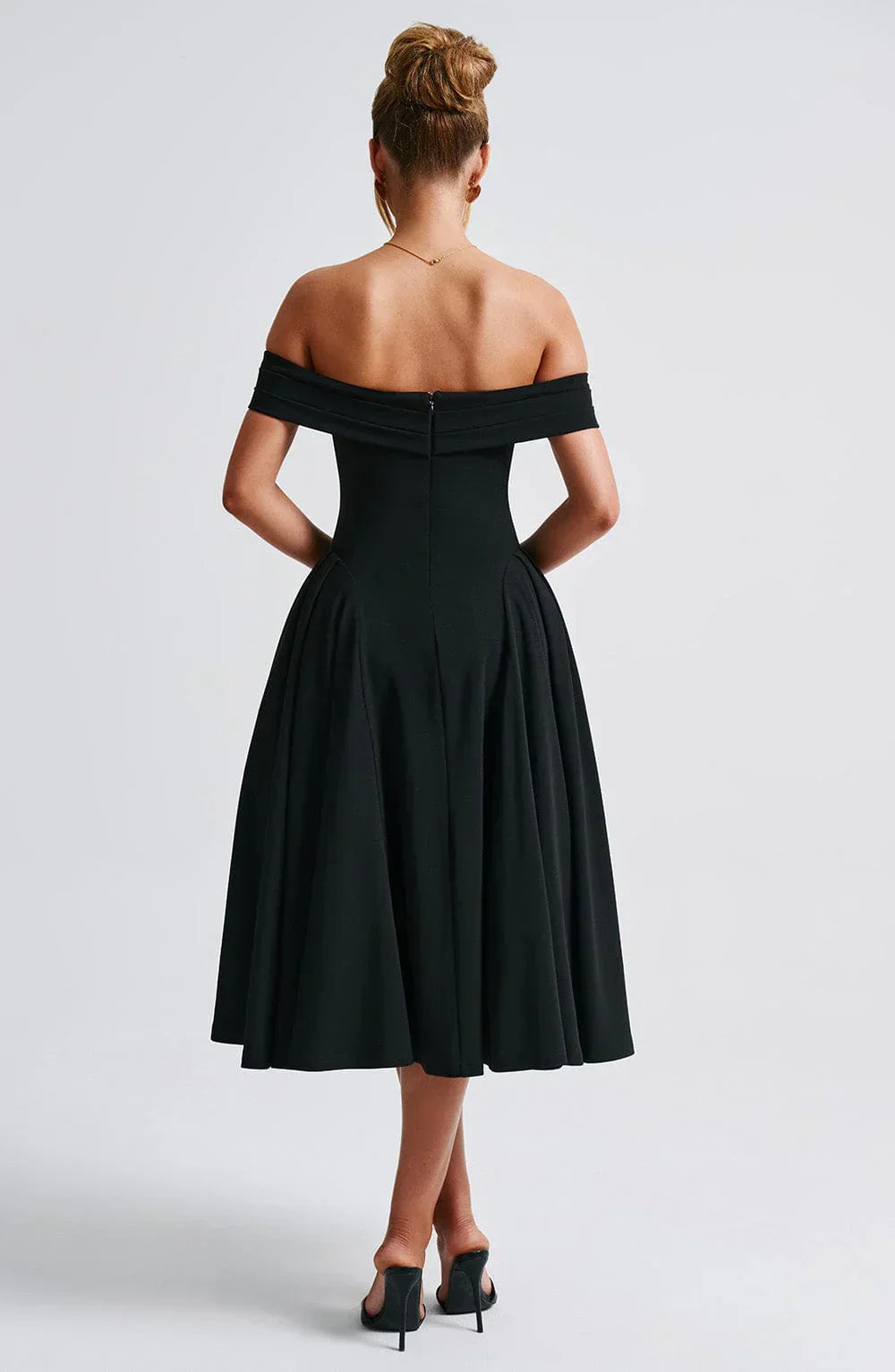 Rosetta – Off-Shoulder Pleated Midi Gown