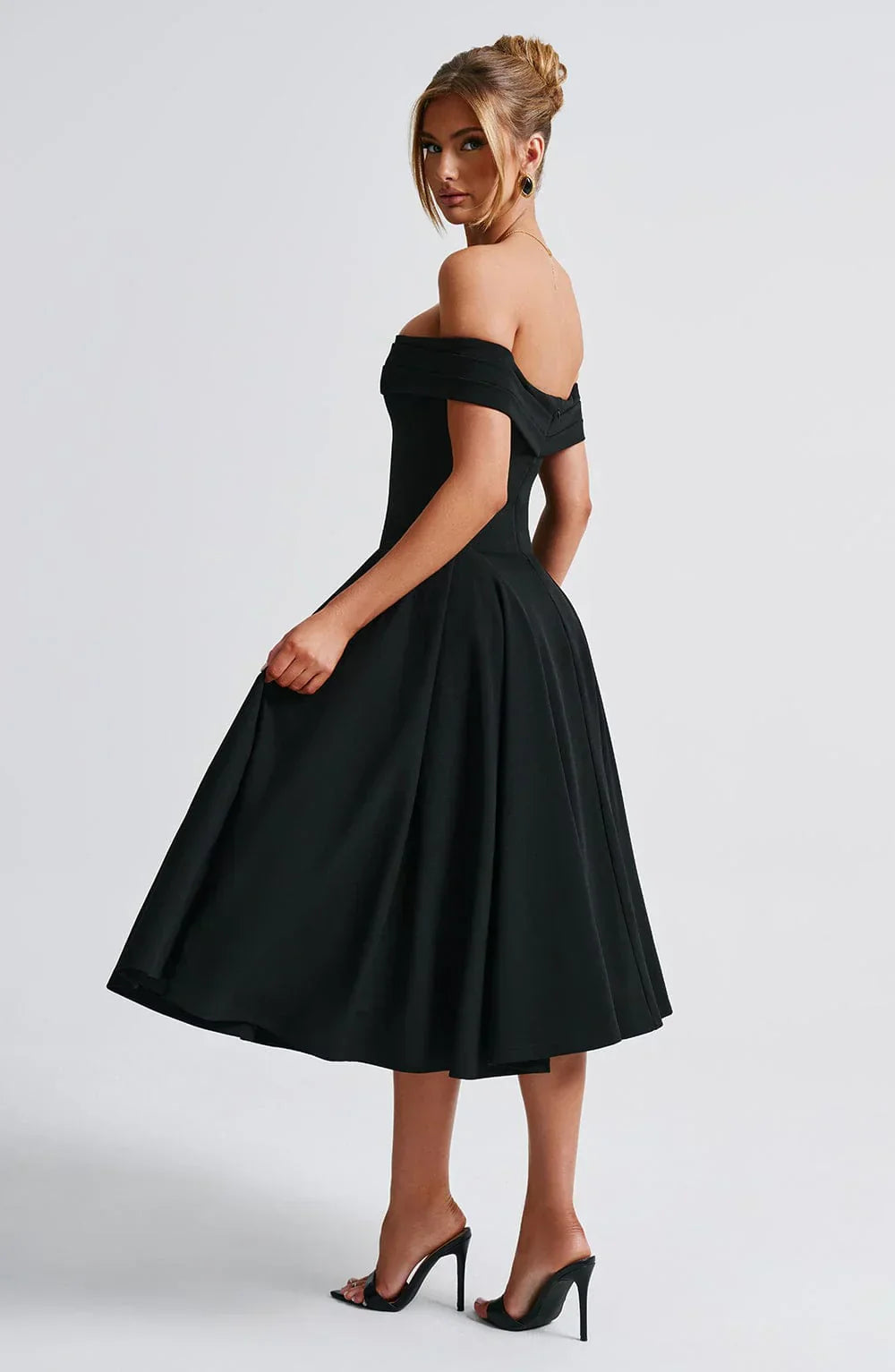 Bellina – Off-Shoulder Pleated Midi Gown