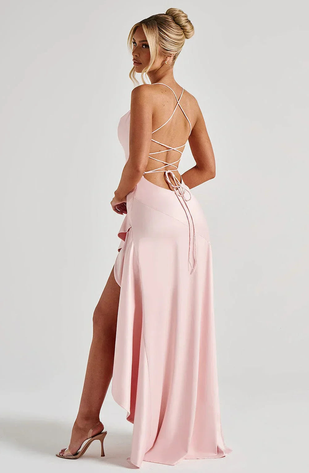 Delia – Draped Ruffle Hem Gown
